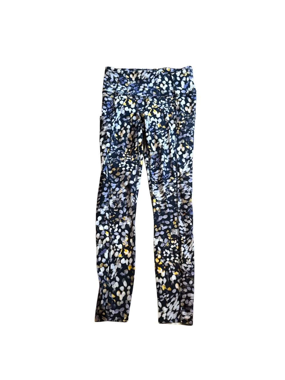 lululemon athletica fast and free black Leggings Blue, White & Yellow Dot Print